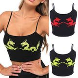 Women Straps Tops Summer Attractive Tight Sleeveless Fitness Fashion Casual Dragon Pattern U Neck Cropped Crop Tops