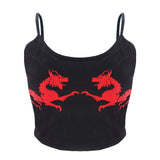 Women Straps Tops Summer Attractive Tight Sleeveless Fitness Fashion Casual Dragon Pattern U Neck Cropped Crop Tops