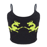 Women Straps Tops Summer Attractive Tight Sleeveless Fitness Fashion Casual Dragon Pattern U Neck Cropped Crop Tops