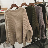 Autumn Winter Knitted Sweater For Women Oversize Solid Color Sweater