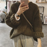 Autumn Winter Knitted Sweater For Women Oversize Solid Color Sweater