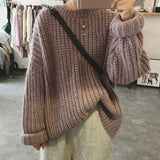 Autumn Winter Knitted Sweater For Women Oversize Solid Color Sweater