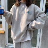 Hoodies Women Printed Turtleneck Warm Plus Velvet Oversize Kawaii Simple Females Pullover All-match Korean Style Casual Ulzzang