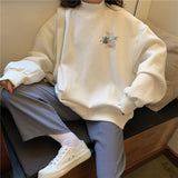 Hoodies Women Printed Turtleneck Warm Plus Velvet Oversize Kawaii Simple Females Pullover All-match Korean Style Casual Ulzzang