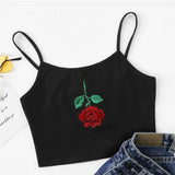Summer 2020 Crop Tops Women Rose Embroidery Sleeveless Short Tee Shirt Crop Top Vest Tank Femme Women's Clothing