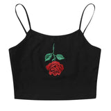 Summer 2020 Crop Tops Women Rose Embroidery Sleeveless Short Tee Shirt Crop Top Vest Tank Femme Women's Clothing