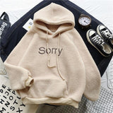Winter Thicken Coat Keep Warm Hooded Sorry Print Harajuku Loose Pocket Hoodies Womens Fleece Flannel Pullover Female Sweatshirt