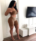 Women Party Club Two Piece Set Casual Strapless Solid Tube Tops + Short Pant Suit Set Female Outfit Sportwear Tracksuit Joggings