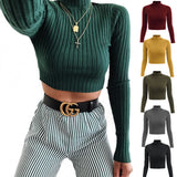 Turtleneck Sweaters Sexy Navel Bare Cropped Tops Women Autumn Winter Ribbed Jummers Lady Knitted Pullovers Short Solid Sweaters