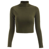 Turtleneck Sweaters Sexy Navel Bare Cropped Tops Women Autumn Winter Ribbed Jummers Lady Knitted Pullovers Short Solid Sweaters