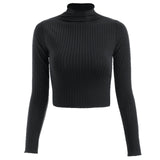 Turtleneck Sweaters Sexy Navel Bare Cropped Tops Women Autumn Winter Ribbed Jummers Lady Knitted Pullovers Short Solid Sweaters