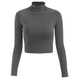 Turtleneck Sweaters Sexy Navel Bare Cropped Tops Women Autumn Winter Ribbed Jummers Lady Knitted Pullovers Short Solid Sweaters