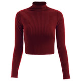 Turtleneck Sweaters Sexy Navel Bare Cropped Tops Women Autumn Winter Ribbed Jummers Lady Knitted Pullovers Short Solid Sweaters