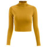 Turtleneck Sweaters Sexy Navel Bare Cropped Tops Women Autumn Winter Ribbed Jummers Lady Knitted Pullovers Short Solid Sweaters