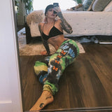 Rapwriter Streetwear Tie Dye Butterfly Print Pants For Women Summer 2020 High Waist Pants harajuku Joggers Trousers harajuku