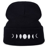 Unisex Moon Embroidery knitted hat women Men hat Moon Winter Knitted Wool Cap Hip-Hop Skullies hat Beanie Hats Casual Gorro cap