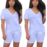 Women Tracksuit 2 Piece Set Solid Short Sleeve Crop Tops T-Shirt Short Pants Suit Matching Set Female Joggers Sportwear Fitness