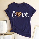 Leopard Heart Print Love T Shirts for Couples Women Fashion Short Sleeve Cute T-shirt Valentine's Day Tops Harajuku O-Neck Tees