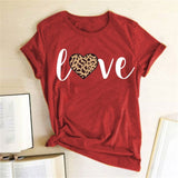 Leopard Heart Print Love T Shirts for Couples Women Fashion Short Sleeve Cute T-shirt Valentine's Day Tops Harajuku O-Neck Tees