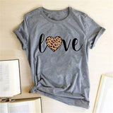 Leopard Heart Print Love T Shirts for Couples Women Fashion Short Sleeve Cute T-shirt Valentine's Day Tops Harajuku O-Neck Tees
