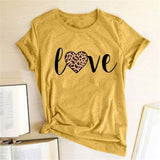 Leopard Heart Print Love T Shirts for Couples Women Fashion Short Sleeve Cute T-shirt Valentine's Day Tops Harajuku O-Neck Tees