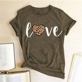 Leopard Heart Print Love T Shirts for Couples Women Fashion Short Sleeve Cute T-shirt Valentine's Day Tops Harajuku O-Neck Tees