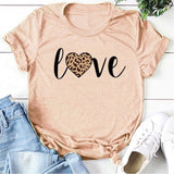 Leopard Heart Print Love T Shirts for Couples Women Fashion Short Sleeve Cute T-shirt Valentine's Day Tops Harajuku O-Neck Tees