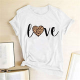 Leopard Heart Print Love T Shirts for Couples Women Fashion Short Sleeve Cute T-shirt Valentine's Day Tops Harajuku O-Neck Tees