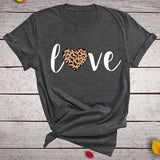 Leopard Heart Print Love T Shirts for Couples Women Fashion Short Sleeve Cute T-shirt Valentine's Day Tops Harajuku O-Neck Tees