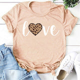 Leopard Heart Print Love T Shirts for Couples Women Fashion Short Sleeve Cute T-shirt Valentine's Day Tops Harajuku O-Neck Tees