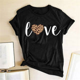 Leopard Heart Print Love T Shirts for Couples Women Fashion Short Sleeve Cute T-shirt Valentine's Day Tops Harajuku O-Neck Tees