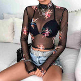 Angel Printed Transparent Mesh T-Shirt Women