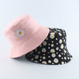 Summer Daisies Bucket Hat Women Fashion Cotton Beach Sun Hats Reversible Bob chapeau Femme Floral Panama Hat Fisherman Hat