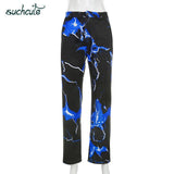 Lightning Printing Pants For Women Wide Leg In a Cage Casual Pant Femme Punk Female Trouser Harajuku Pantalones Mujer