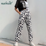 SUCHCUTE cow print sweatpants for women harem pant trousers high waist cargo pant joggers summer 2020 gothic Streetwear vintage