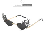 Luxury Fashion Fire Flame Sunglasses Women Rimless Wave Sun Glasses Metal Shades For Vintage Women Mirror Eyewear UV400