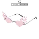 Luxury Fashion Fire Flame Sunglasses Women Rimless Wave Sun Glasses Metal Shades For Vintage Women Mirror Eyewear UV400