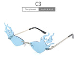 Luxury Fashion Fire Flame Sunglasses Women Rimless Wave Sun Glasses Metal Shades For Vintage Women Mirror Eyewear UV400