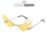 Luxury Fashion Fire Flame Sunglasses Women Rimless Wave Sun Glasses Metal Shades For Vintage Women Mirror Eyewear UV400
