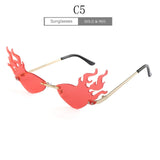 Luxury Fashion Fire Flame Sunglasses Women Rimless Wave Sun Glasses Metal Shades For Vintage Women Mirror Eyewear UV400