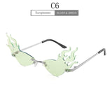 Luxury Fashion Fire Flame Sunglasses Women Rimless Wave Sun Glasses Metal Shades For Vintage Women Mirror Eyewear UV400