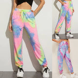Puimentiua Tie Dye Printed Sweatpants Women Casual Loose Long Trousers Elastic High Waist Pants Capris Joggers Streetwear