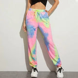 Puimentiua Tie Dye Printed Sweatpants Women Casual Loose Long Trousers Elastic High Waist Pants Capris Joggers Streetwear