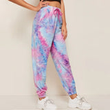 Puimentiua Tie Dye Printed Sweatpants Women Casual Loose Long Trousers Elastic High Waist Pants Capris Joggers Streetwear