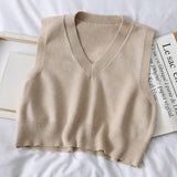 Autumn Sleeveless Sweater Women Sweet Solid Color V Neck Knitted Loose Sleeveless Slim Vest Jumpers Pull Femme