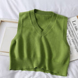 Autumn Sleeveless Sweater Women Sweet Solid Color V Neck Knitted Loose Sleeveless Slim Vest Jumpers Pull Femme