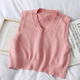 Autumn Sleeveless Sweater Women Sweet Solid Color V Neck Knitted Loose Sleeveless Slim Vest Jumpers Pull Femme