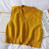 Autumn Sleeveless Sweater Women Sweet Solid Color V Neck Knitted Loose Sleeveless Slim Vest Jumpers Pull Femme