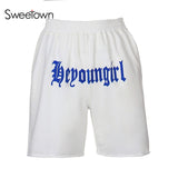 Sweetown Casual Activewear Jogger Shorts For Women Home Fashion Leisure Outfits Letter Print High Waisted Shorts Summer Harajuku