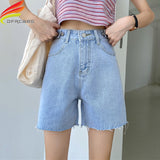 High Waist Wide Leg Denim Shorts For Women 2020 New Summer Blue Or Black Jean Buttons Half Casual Bermuda Shorts For Women